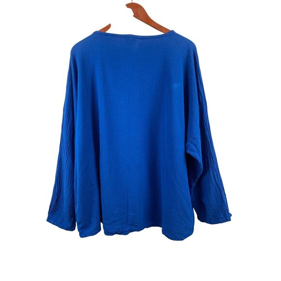 Oh My Gauze Womens Blue Long Sleeve Top Size 2 100% Cotton Soft Lightweight - Picture 2 of 4